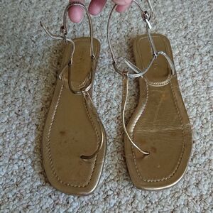 Prada gold metallic thong-strap flat sandals size 9